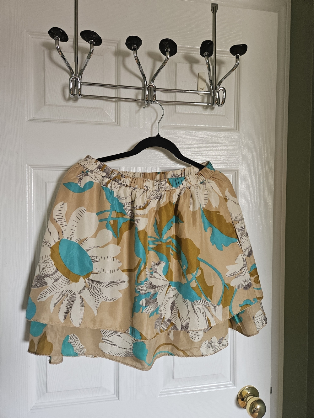 Odille Beige Mini Skirt with Turquoise & White Floral Print